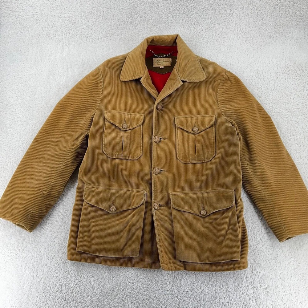 vtg 60s L.L. BEAN CORDUROY RED WOOL LINED BLAZER JACKET size 42 script tag label